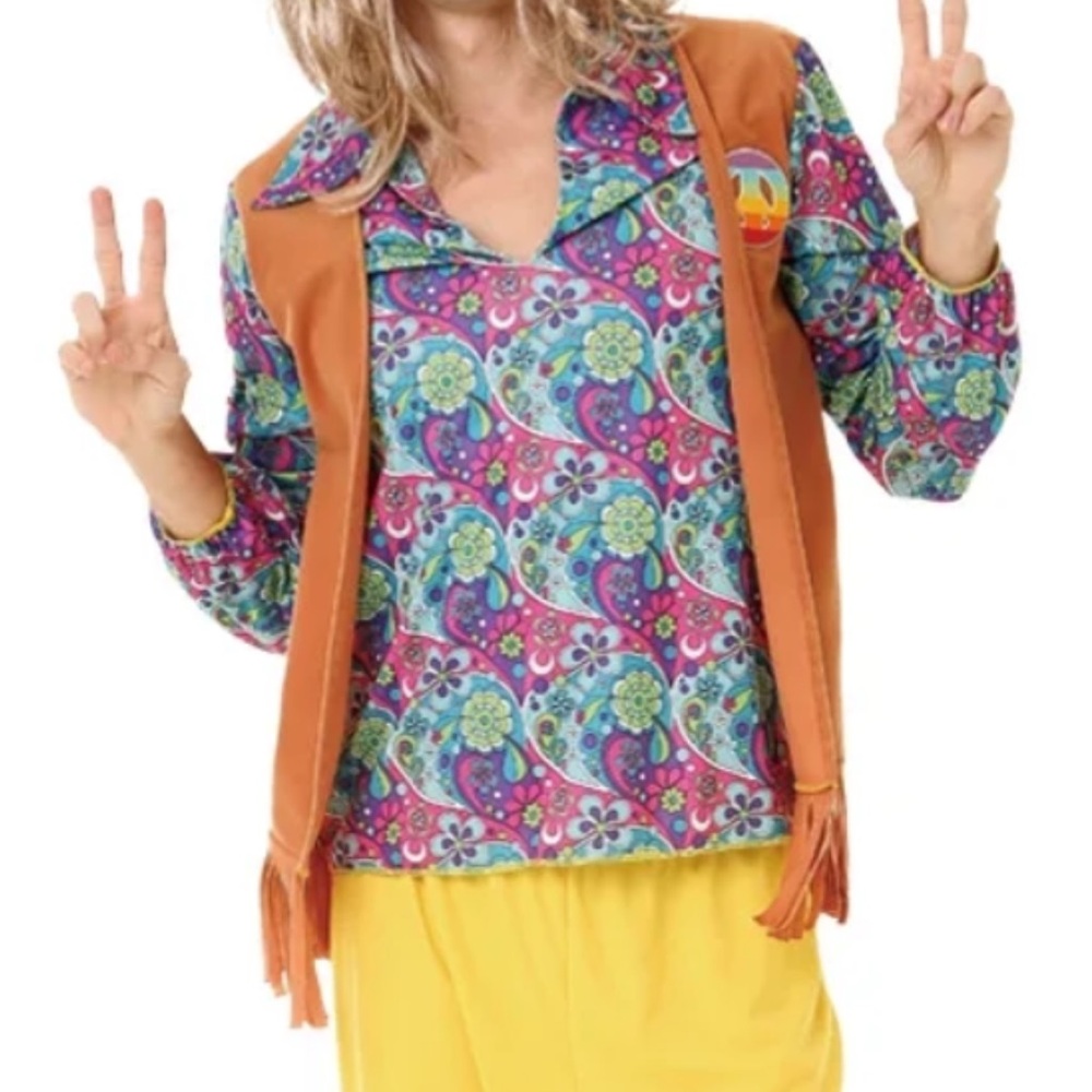 Groovy hippie men’s Halloween costume shirt vest in one 70s